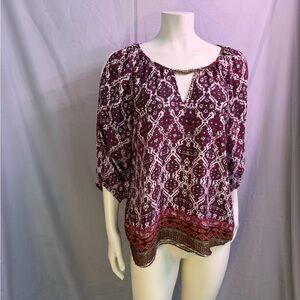 by & by Women's Blouse - Burgundy and White